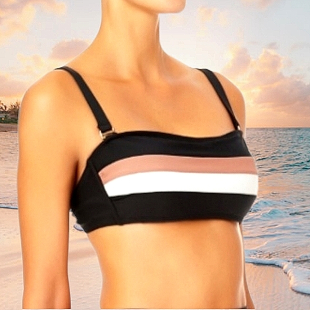 New TIME & TRU Plus Size Black Colorblock Striped Bandeau Bikini Swim Top